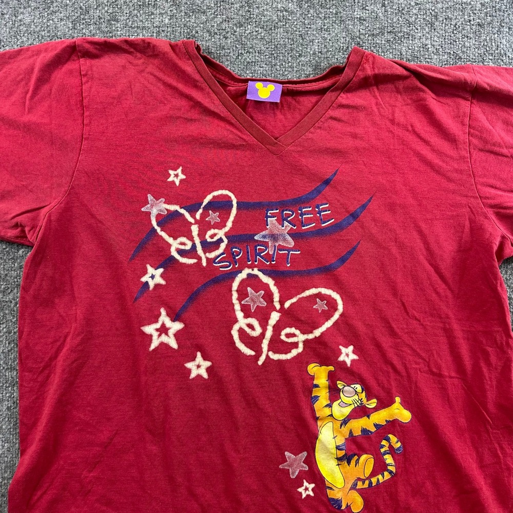 Disney T-Shirt Womens Size L Red Tigger Graphic V-Neck Short Sleeve Casual Tee